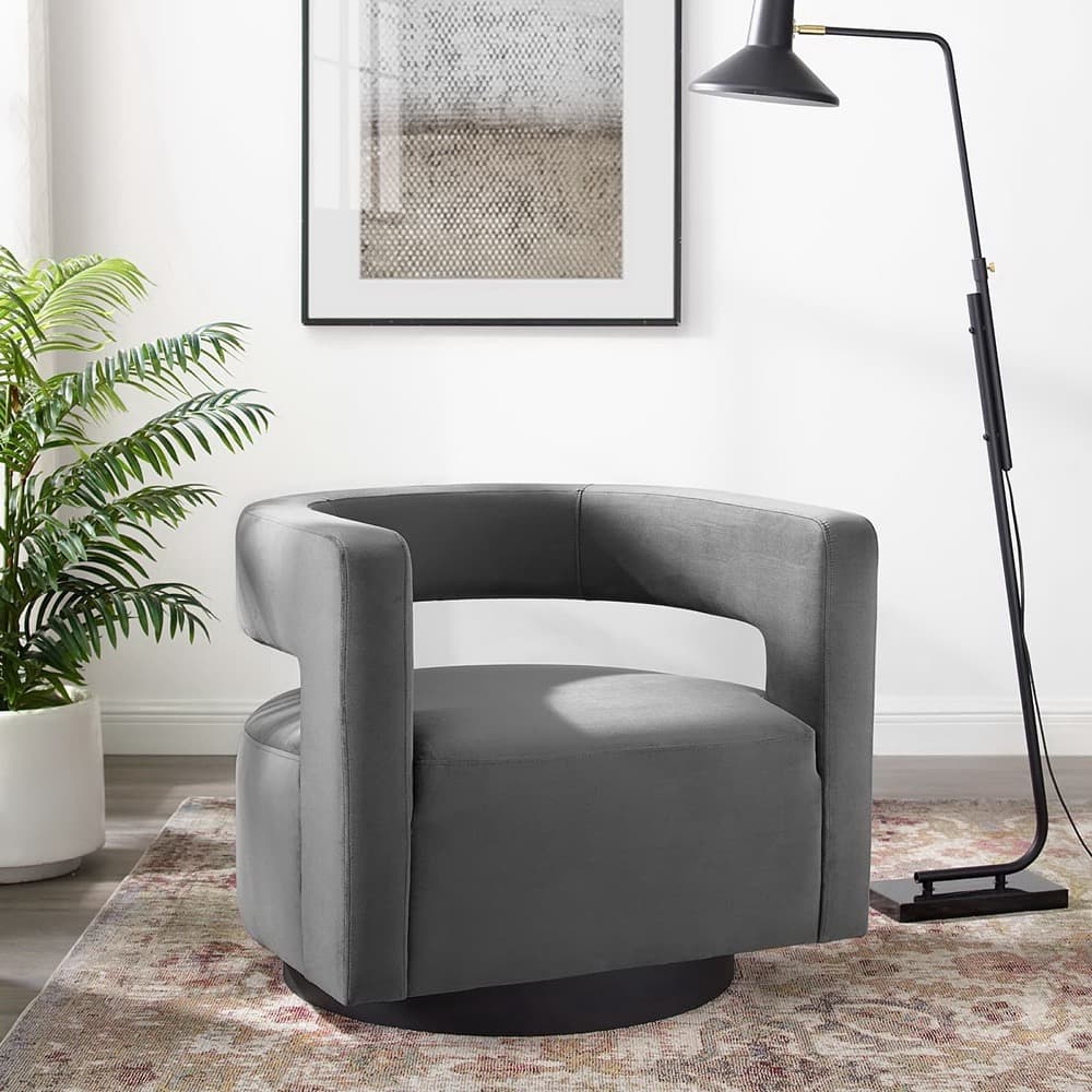 Spin Cutaway Performance Velvet Swivel Armchair in Gray by Modway - Image 8