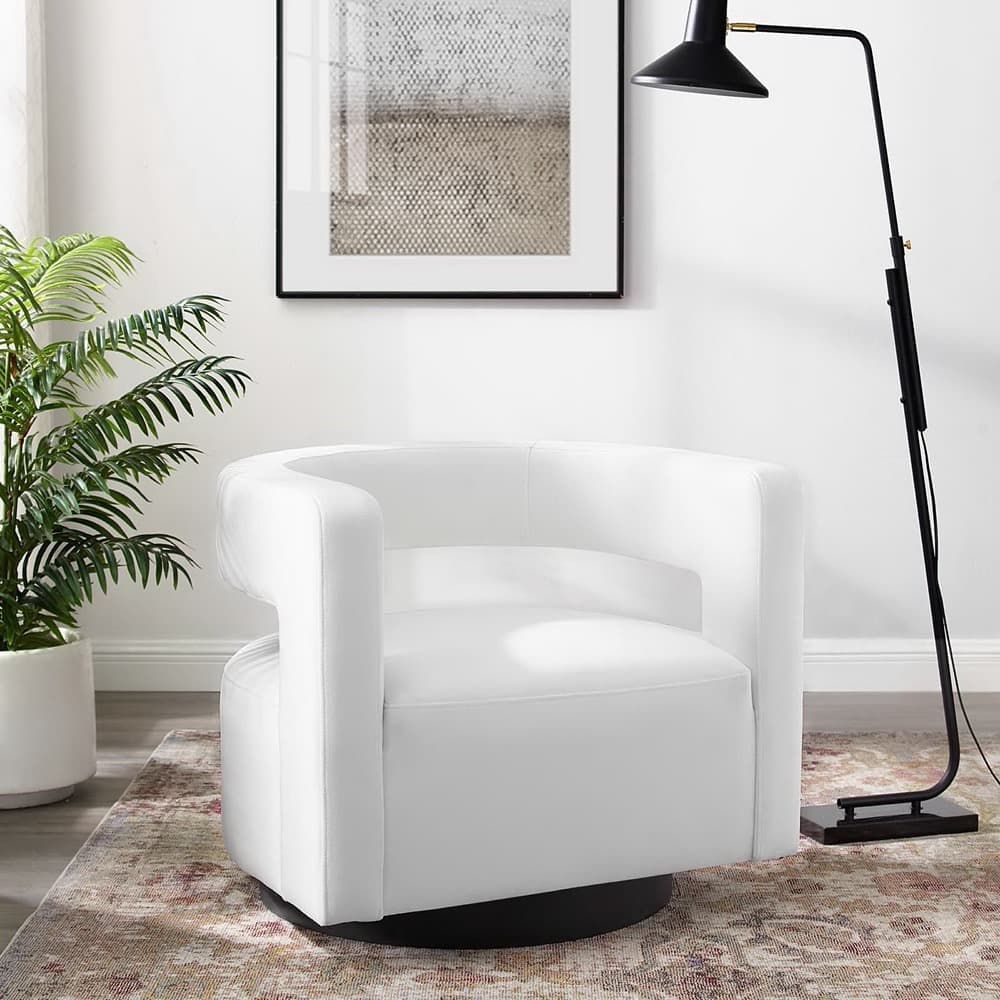 Spin Cutaway Performance Velvet Swivel Armchair in White by Modway - Image 7