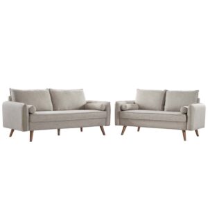 Revive Upholstered Fabric Sofa and Loveseat Set in Beige by Modway