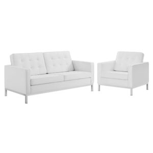 Loft Tufted Upholstered Faux Leather Loveseat and Armchair Set in Silver White by Modway