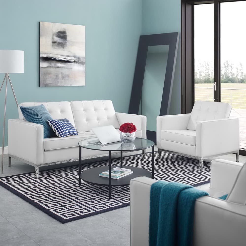 Loft Tufted Upholstered Faux Leather Loveseat and Armchair Set in Silver White by Modway - Image 6