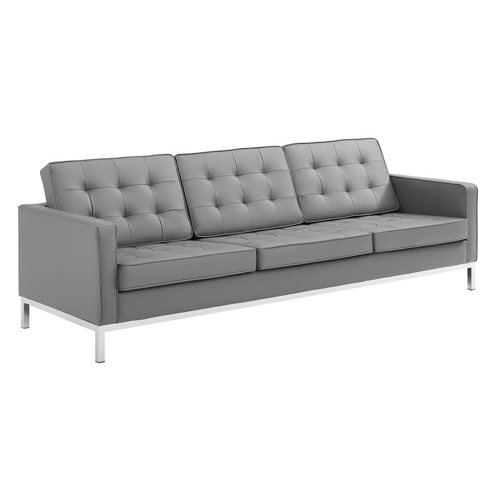 Loft Tufted Upholstered Faux Leather Sofa and Armchair Set in Silver Gray by Modway - Image 2