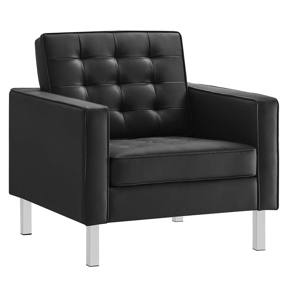 Loft 3-Piece Tufted Vegan Leather Furniture Set in Silver Black by Modway - Image 6