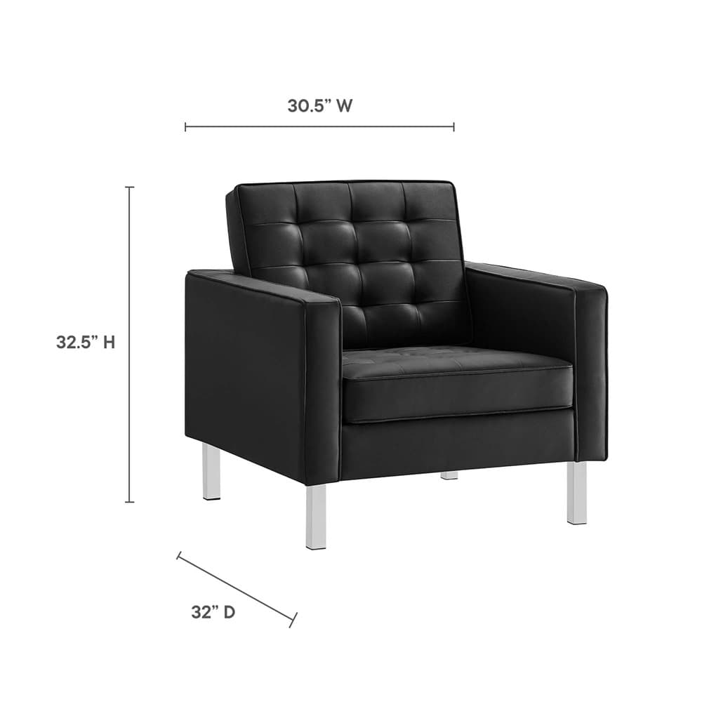 Loft 3-Piece Tufted Vegan Leather Furniture Set in Silver Black by Modway - Image 4