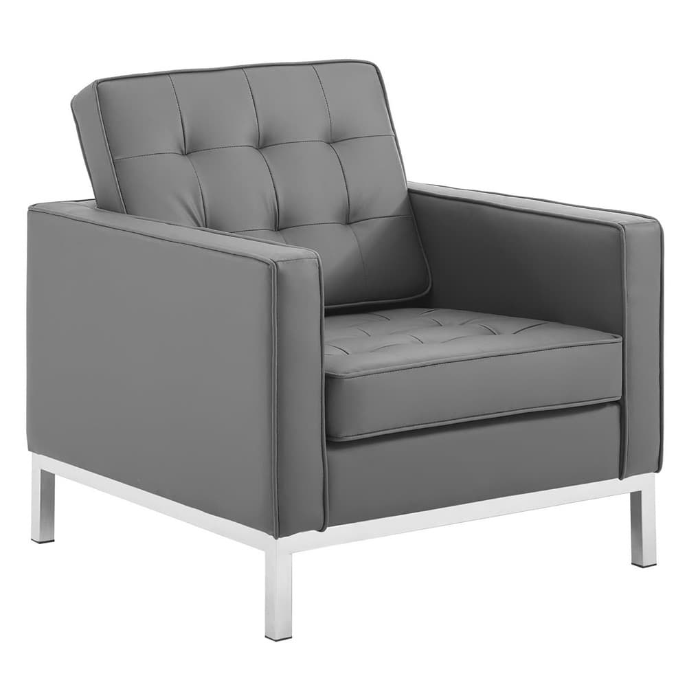 Loft 3-Piece Tufted Vegan Leather Furniture Set in Silver Gray by Modway - Image 6