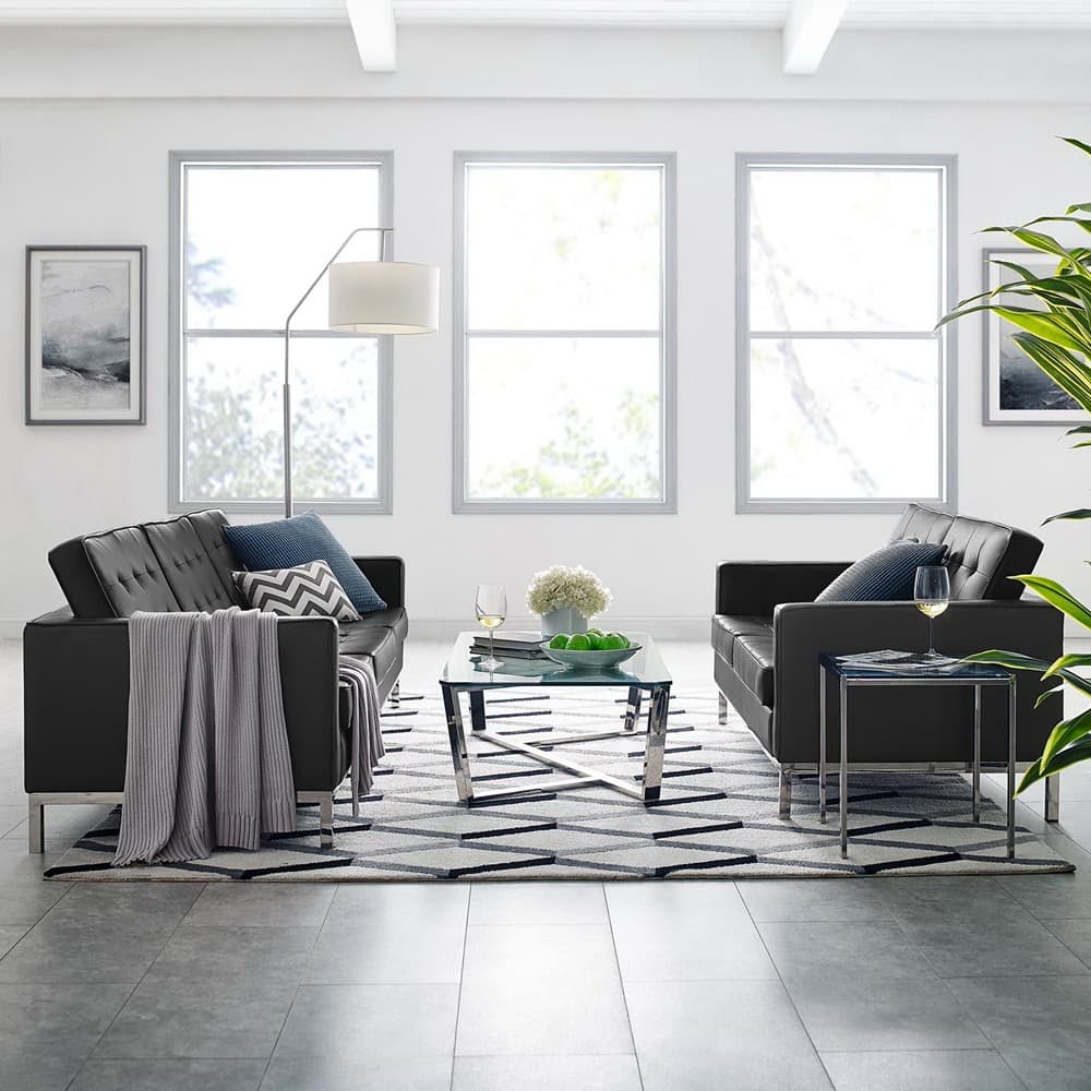 Loft 2-Piece Tufted Vegan Leather Furniture Set in Silver Black by Modway - Image 10