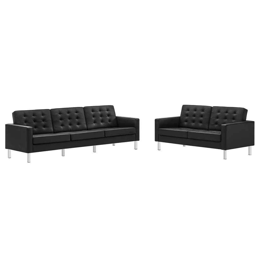 Loft 2-Piece Tufted Vegan Leather Furniture Set in Silver Black by Modway