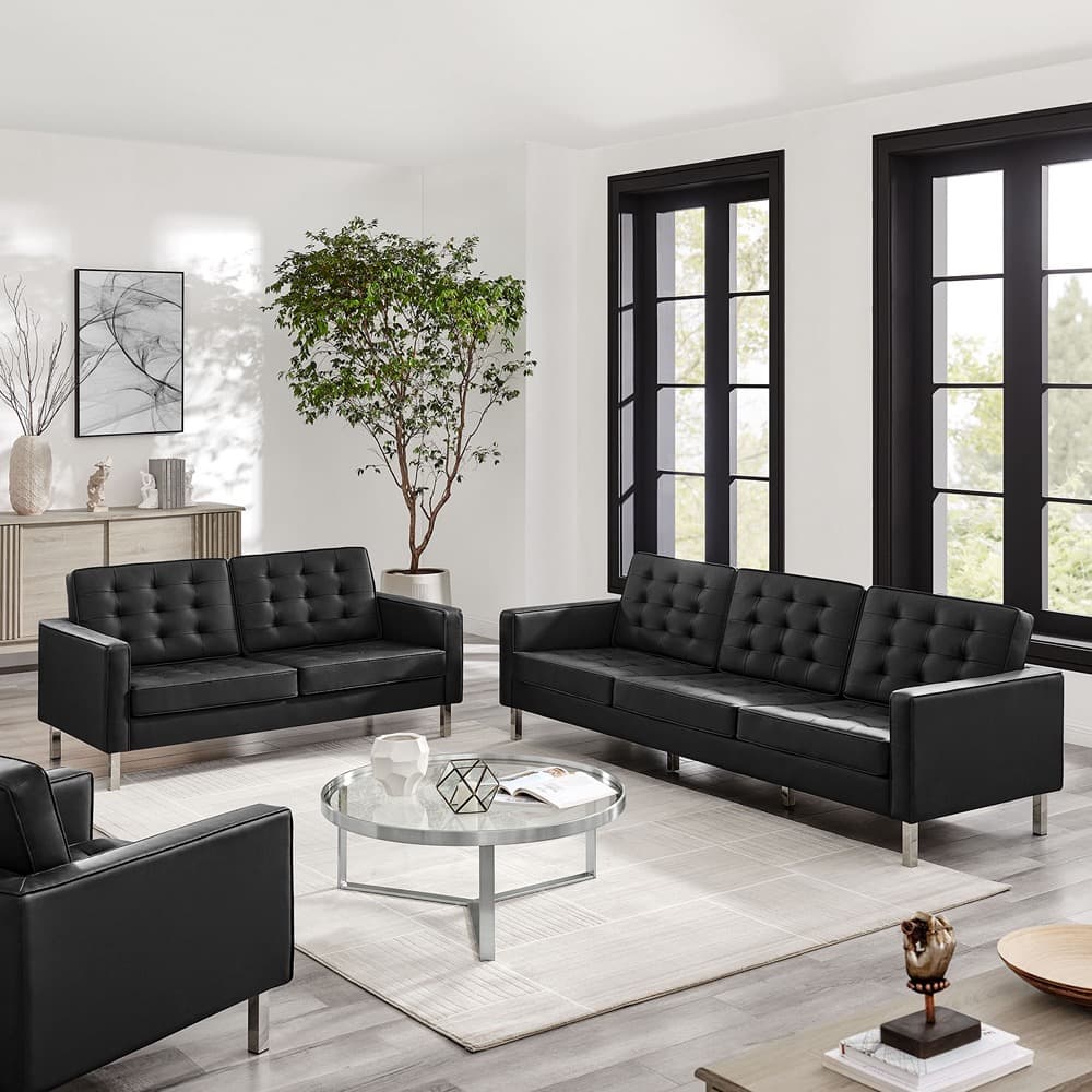 Loft 2-Piece Tufted Vegan Leather Furniture Set in Silver Black by Modway - Image 9