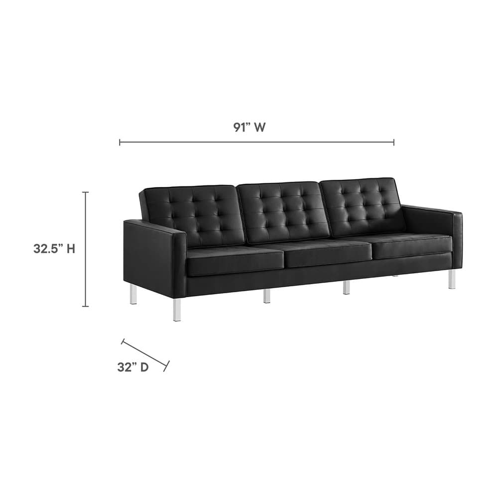 Loft 2-Piece Tufted Vegan Leather Furniture Set in Silver Black by Modway - Image 3