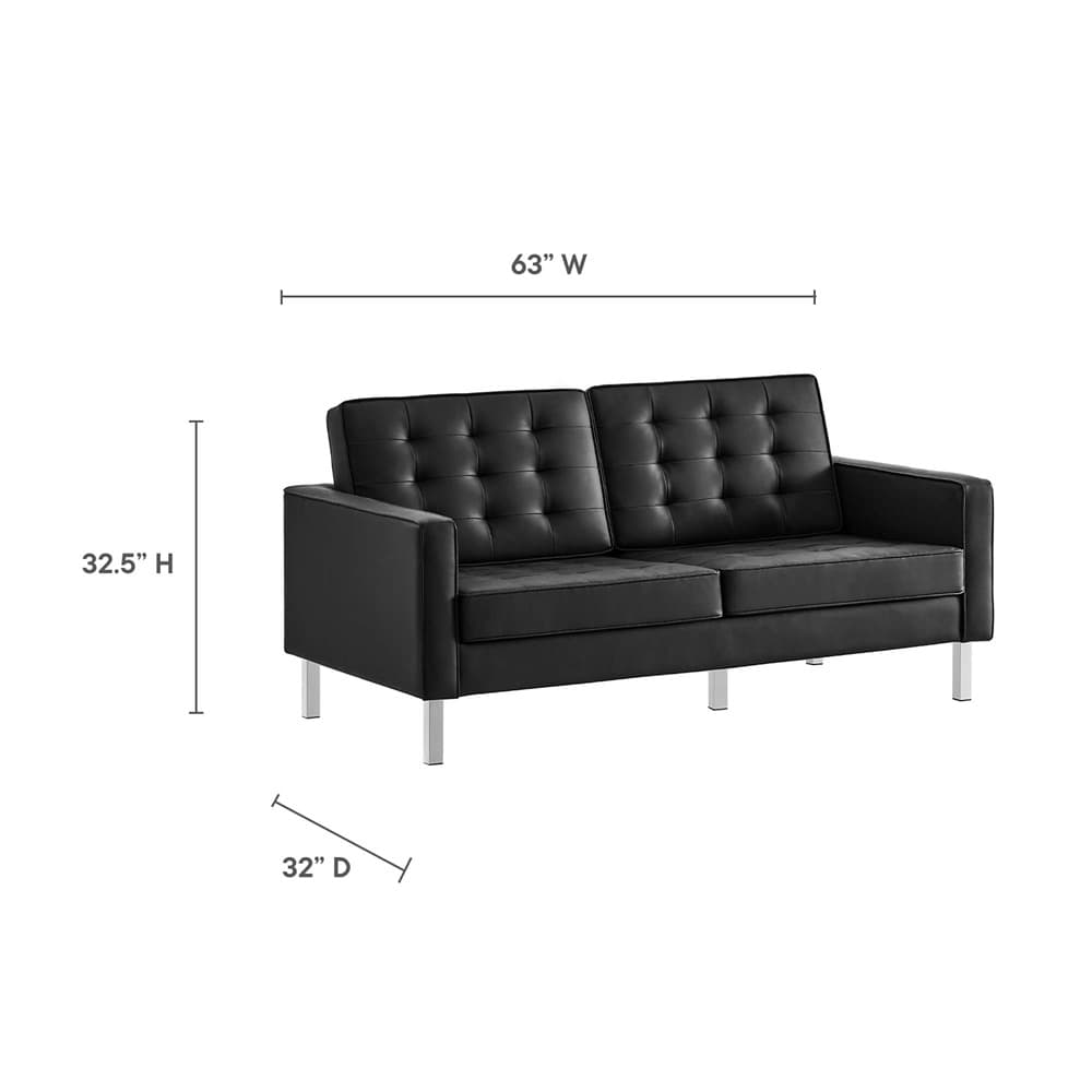 Loft 2-Piece Tufted Vegan Leather Furniture Set in Silver Black by Modway - Image 4