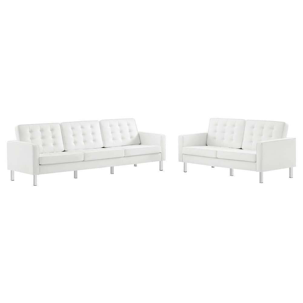 Loft 2-Piece Tufted Vegan Leather Furniture Set in Silver White by Modway