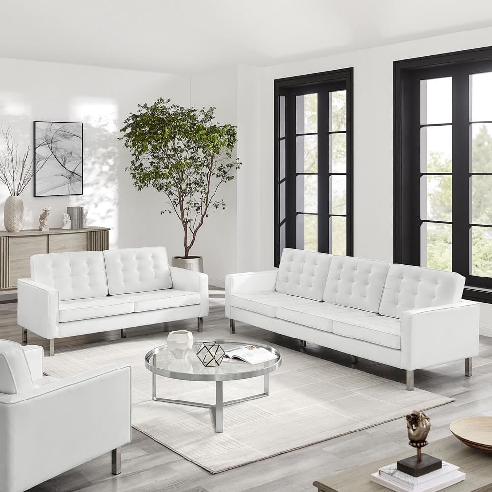 Loft 2-Piece Tufted Vegan Leather Furniture Set in Silver White by Modway - Image 11