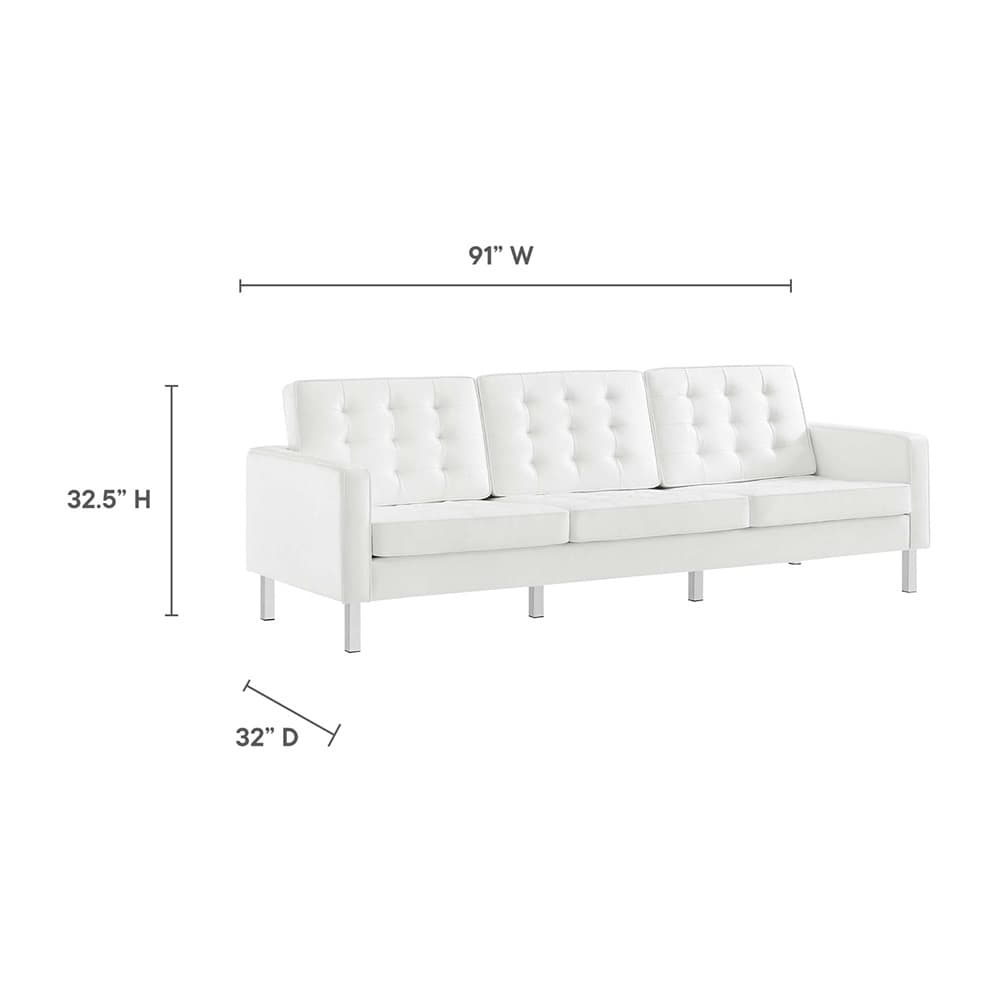 Loft 2-Piece Tufted Vegan Leather Furniture Set in Silver White by Modway - Image 3