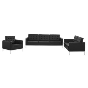 Loft 3-Piece Tufted Upholstered Faux Leather Set in Silver Black by Modway