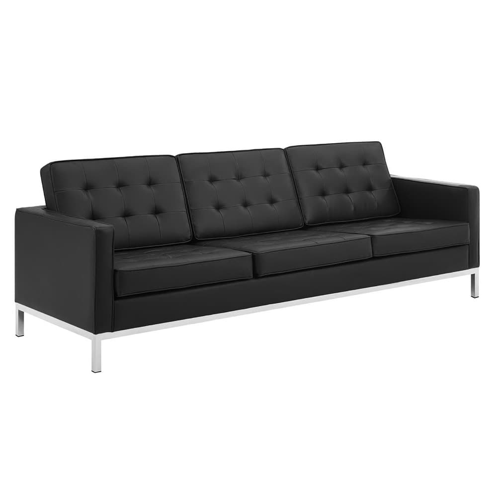 Loft 3-Piece Tufted Upholstered Faux Leather Set in Silver Black by Modway - Image 2