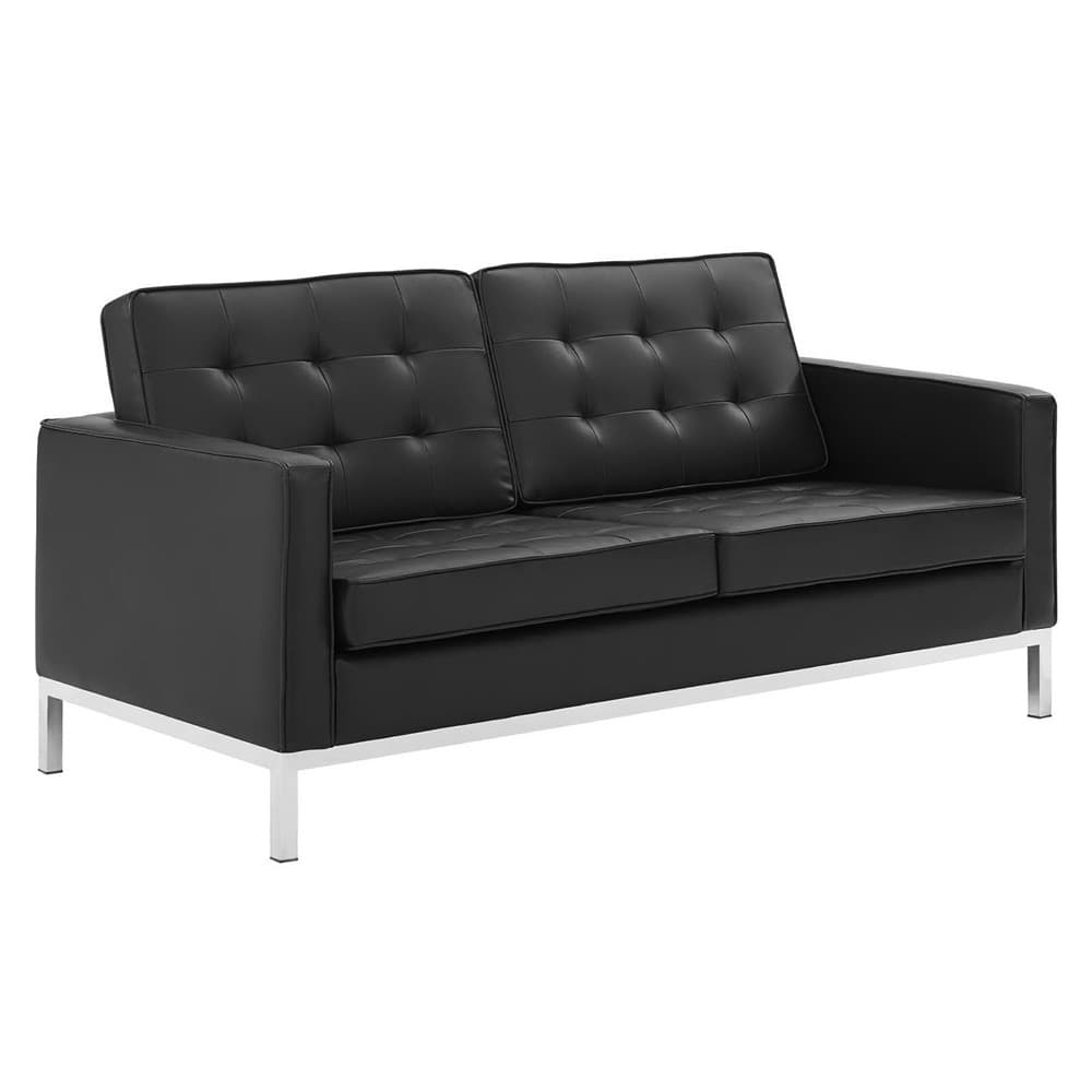 Loft 3-Piece Tufted Upholstered Faux Leather Set in Silver Black by Modway - Image 4