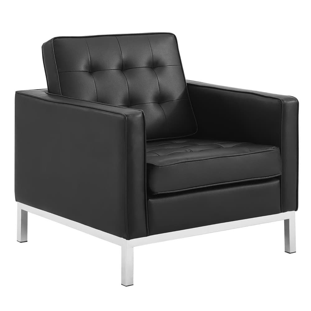 Loft 3-Piece Tufted Upholstered Faux Leather Set in Silver Black by Modway - Image 6