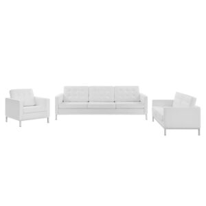 Loft 3-Piece Tufted Upholstered Faux Leather Set in Silver White by Modway