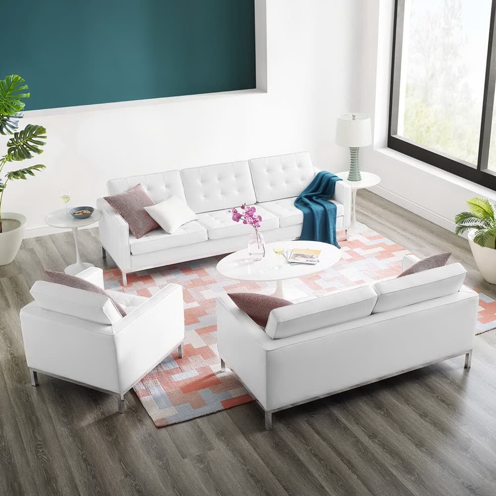Loft 3-Piece Tufted Upholstered Faux Leather Set in Silver White by Modway - Image 8