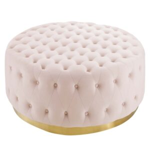 Ensconce Tufted Performance Velvet Round Ottoman in Pink by Modway