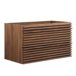 Render 36" Wall-Mount Bathroom Vanity Cabinet (Sink Basin Not Included) in Walnut by Modway