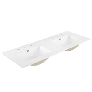 Cayman 48" Double Basin Bathroom Sink in White by Modway