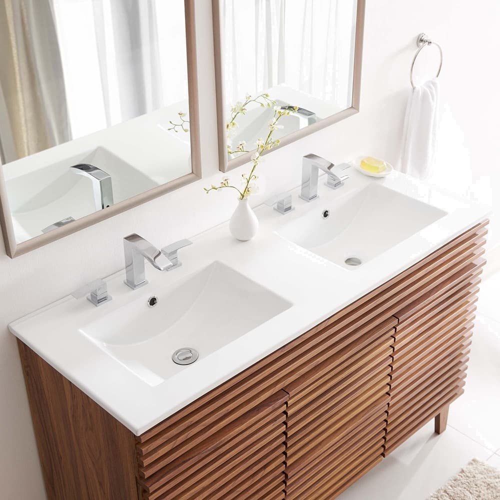 Cayman 48" Double Basin Bathroom Sink in White by Modway - Image 3