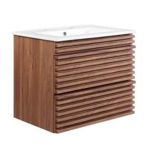 Render 24" Wall-Mount Bathroom Vanity in Walnut White by Modway