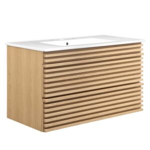 Render 36" Wall-Mount Bathroom Vanity in Oak White by Modway