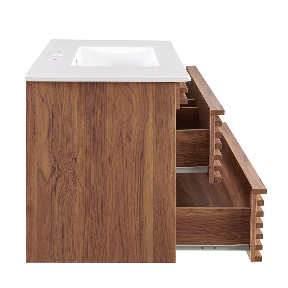 Render 36" Wall-Mount Bathroom Vanity in Walnut White by Modway - Image 2