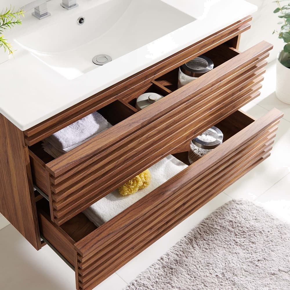 Render 36" Wall-Mount Bathroom Vanity in Walnut White by Modway - Image 10