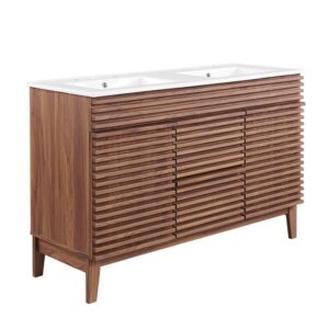 Render 48" Double Sink Bathroom Vanity in Walnut White by Modway