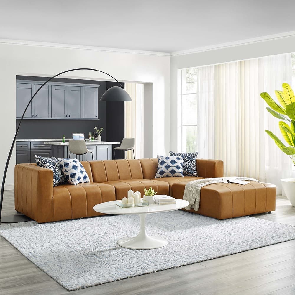 Bartlett 4-Piece Vegan Leather Sectional Sofa in Tan by Modway - Image 13