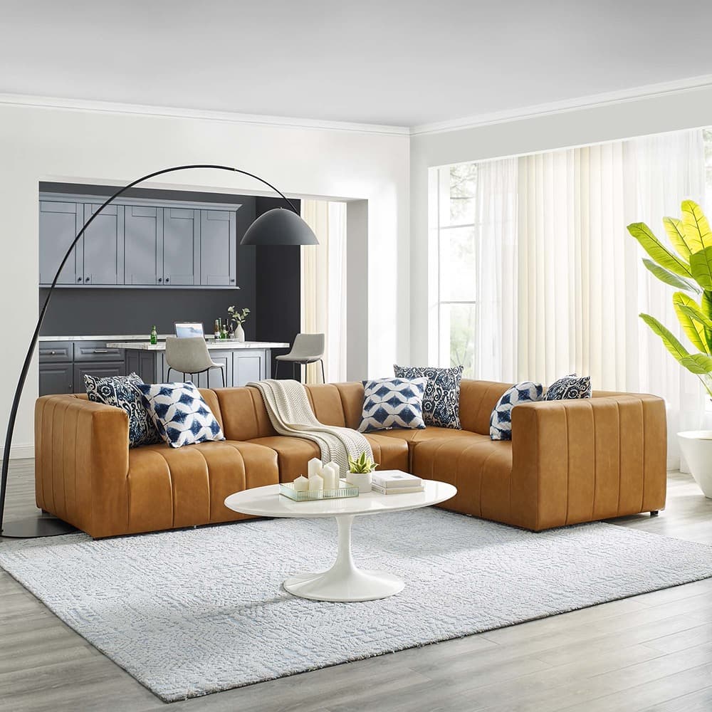 Bartlett 4-Piece Vegan Leather Sectional Sofa in Tan by Modway - Image 12