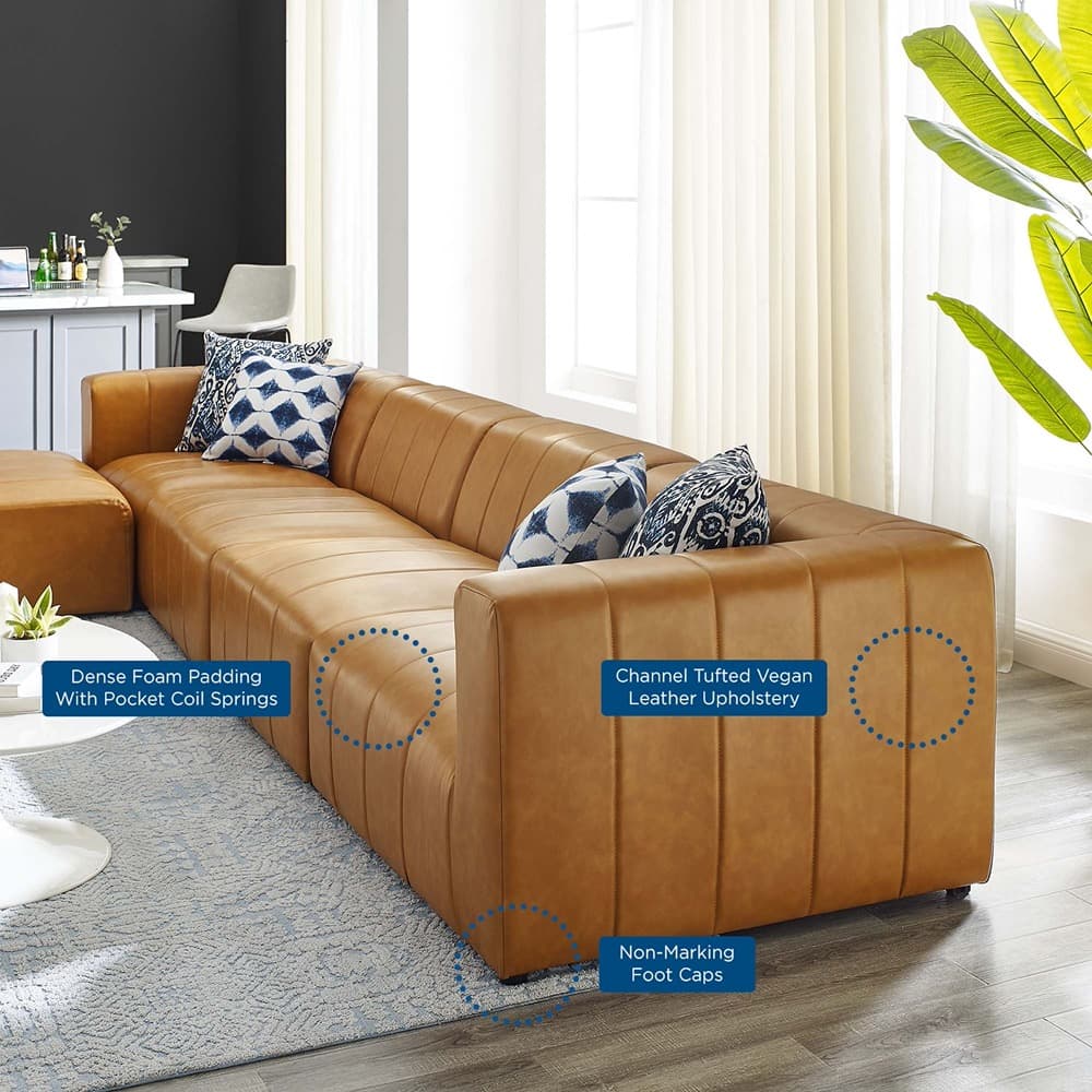 Bartlett 5-Piece Vegan Leather Sectional Sofa in Tan by Modway - Image 13