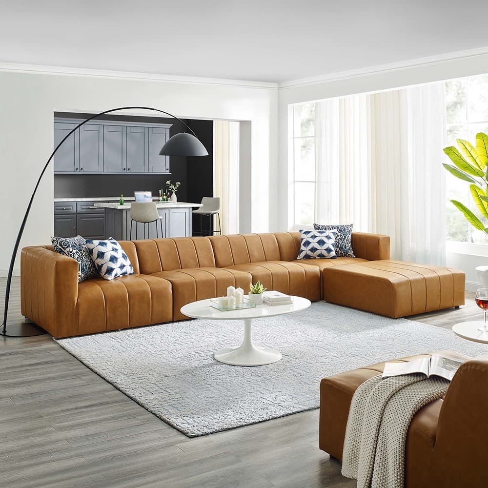 Bartlett 5-Piece Vegan Leather Sectional Sofa in Tan by Modway - Image 12