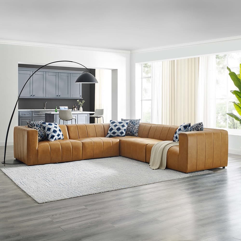 Bartlett 5-Piece Vegan Leather Sectional Sofa in Tan by Modway - Image 12