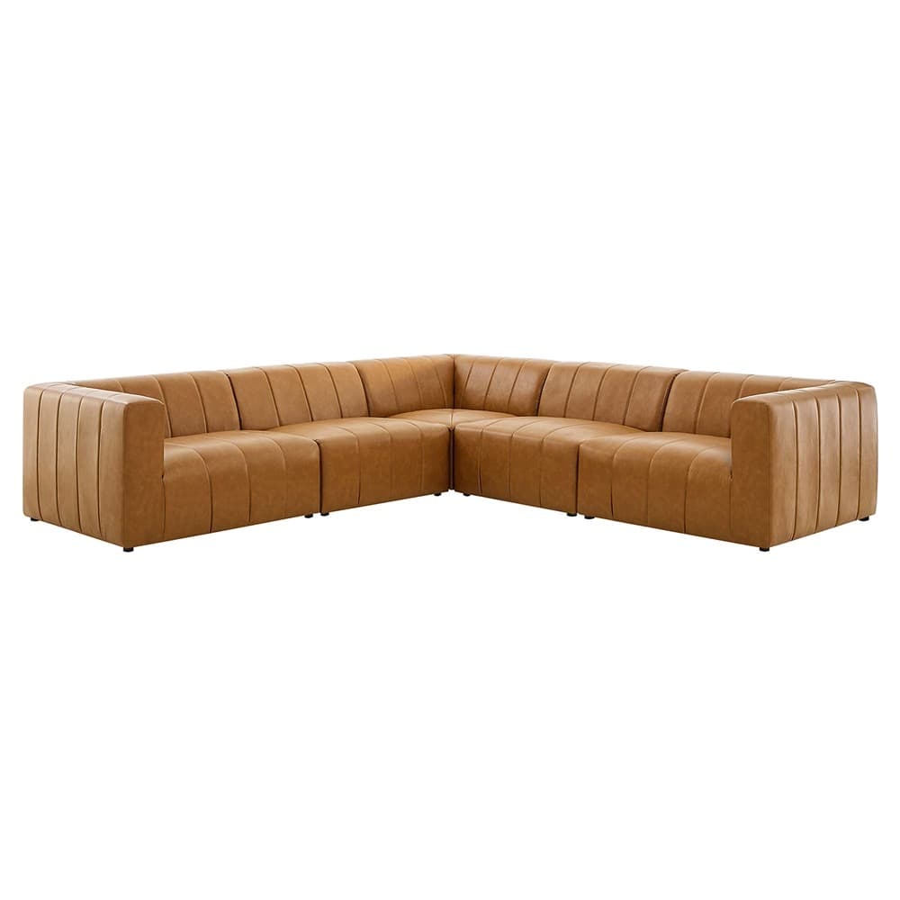 Bartlett 5-Piece Vegan Leather Sectional Sofa in Tan by Modway