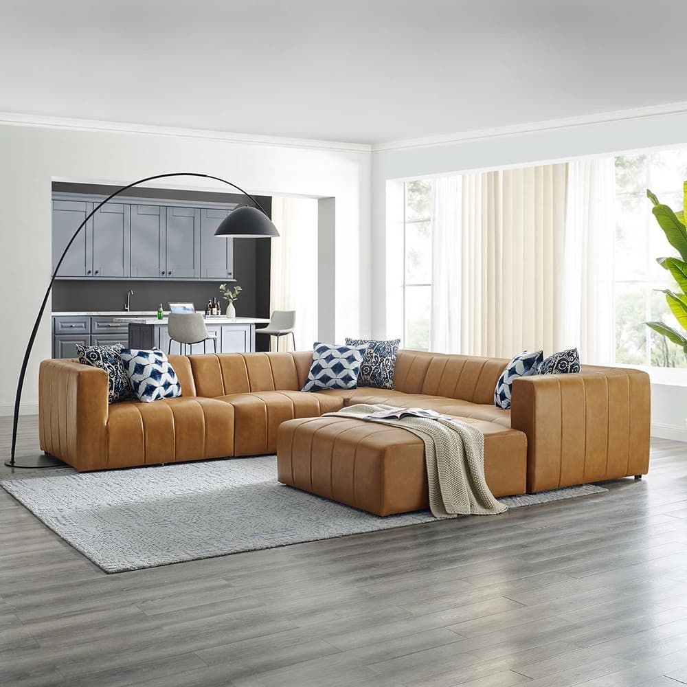 Bartlett 6-Piece Vegan Leather Sectional Sofa in Tan by Modway - Image 14