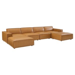 Restore 6-Piece Vegan Leather Sectional Sofa in Tan by Modway