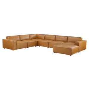 Restore 7-Piece Vegan Leather Sectional Sofa in Tan by Modway