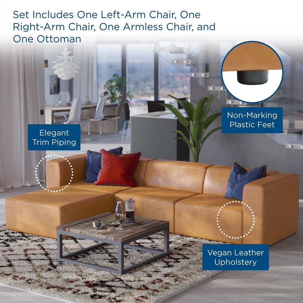 Mingle Vegan Leather Sofa and Ottoman Set in Tan by Modway - Image 13