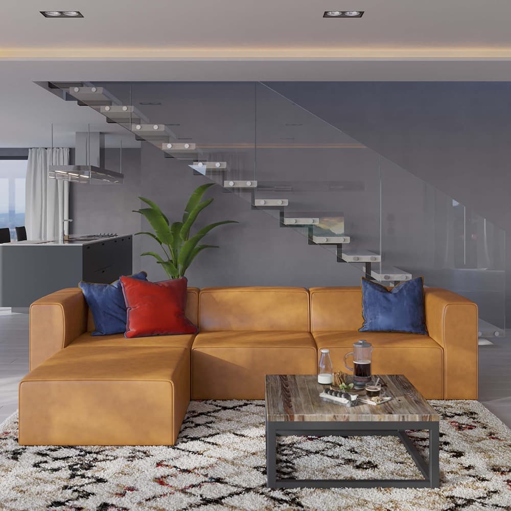 Mingle Vegan Leather Sofa and Ottoman Set in Tan by Modway - Image 12