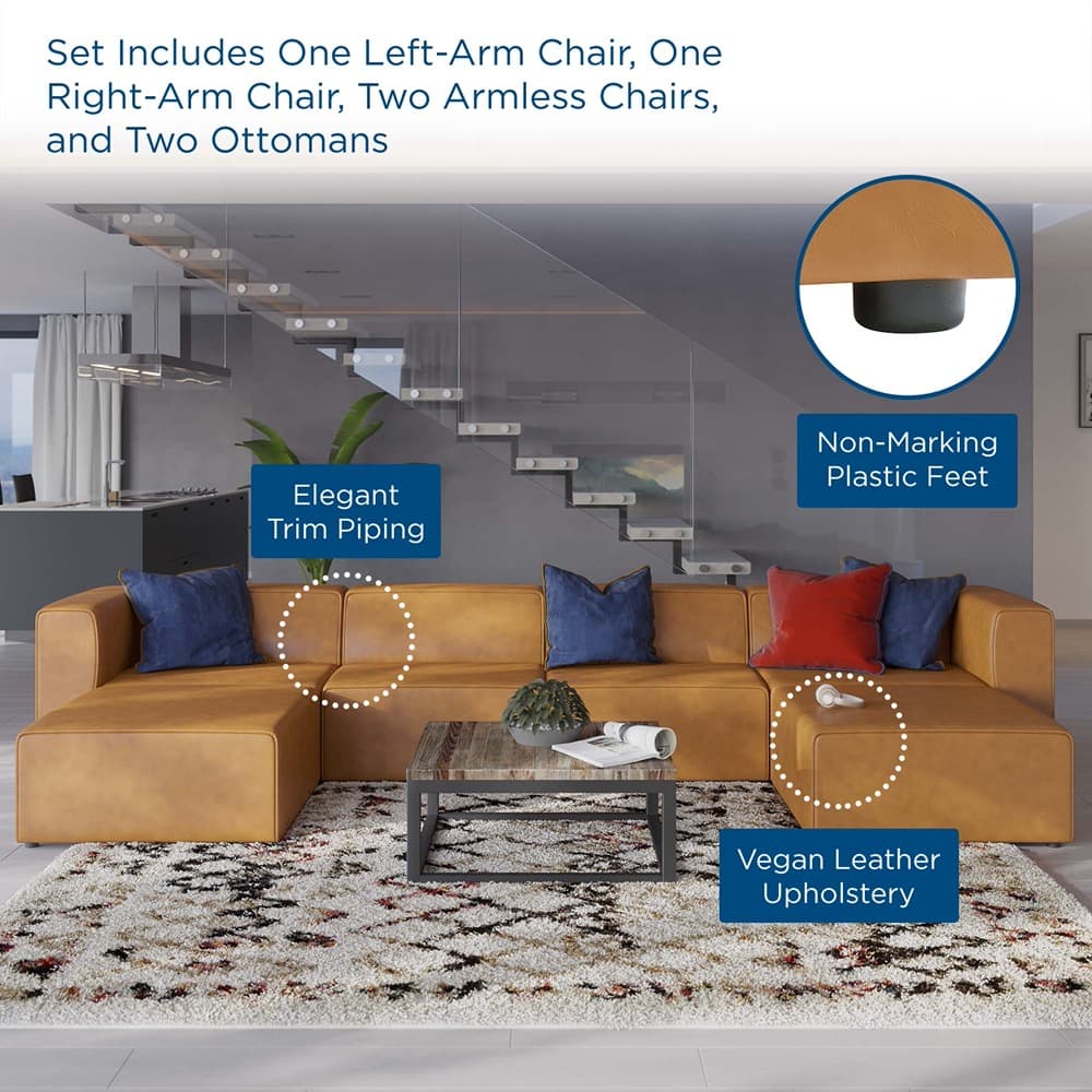 Mingle 4-Piece Vegan Leather Sofa and 2 Ottomans Set in Tan by Modway - Image 14