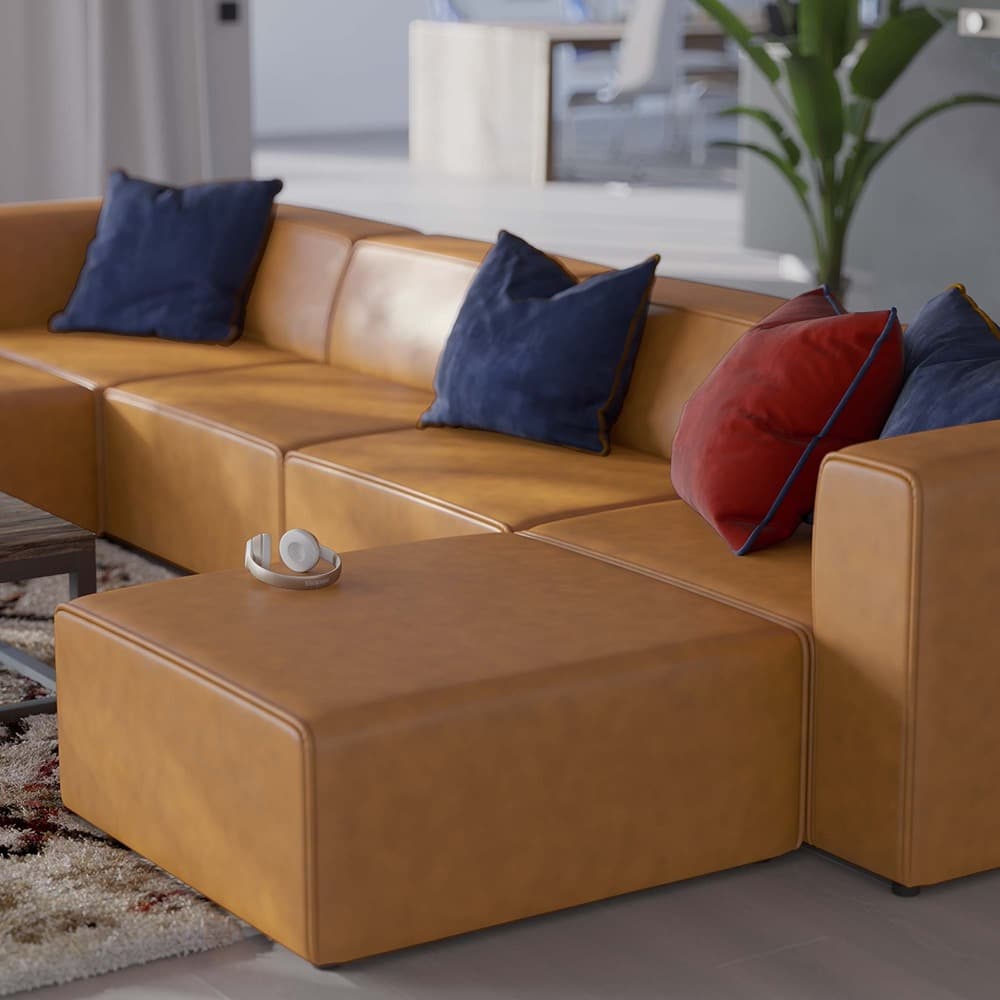 Mingle 4-Piece Vegan Leather Sofa and 2 Ottomans Set in Tan by Modway - Image 13