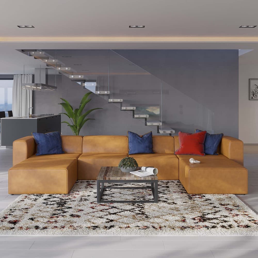 Mingle 4-Piece Vegan Leather Sofa and 2 Ottomans Set in Tan by Modway - Image 12
