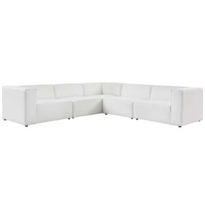 Mingle 5-Piece Vegan Leather Sectional Sofa in White by Modway