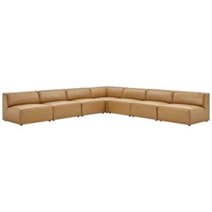 Mingle 7-Piece Vegan Leather Sectional Sofa in Tan by Modway