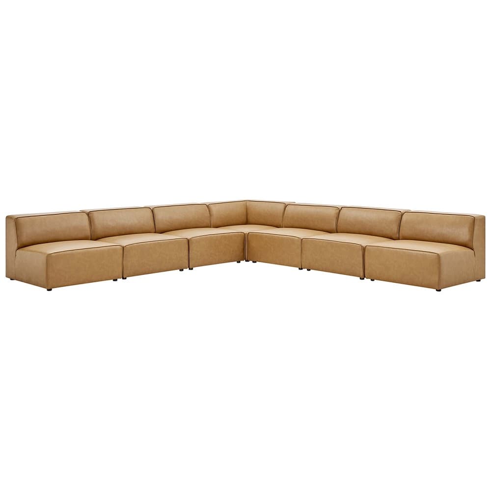 Mingle 7-Piece Vegan Leather Sectional Sofa in Tan by Modway