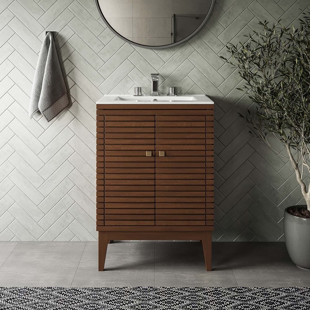 Ledger 24" Wood Bathroom Vanity Cabinet (Sink Basin Not Included) in Walnut by Modway - Image 9